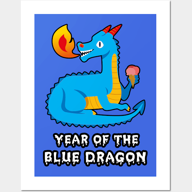 🐲 2024 Year of the Cute Blue Dragon Wall Art by Pixoplanet